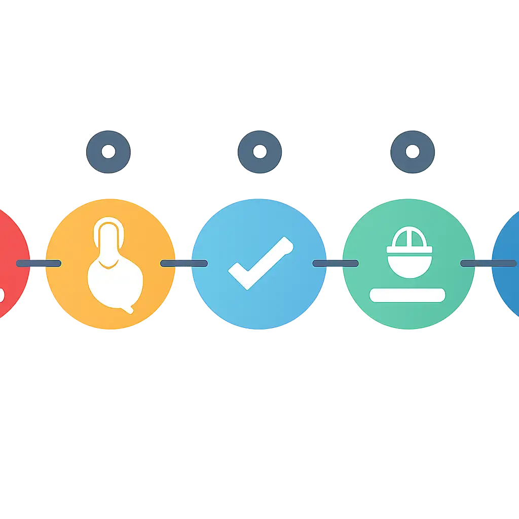 Five numbered circular icons connected by arrows in a horizontal flow, Common Mistakes and Safety steps, Raja Game