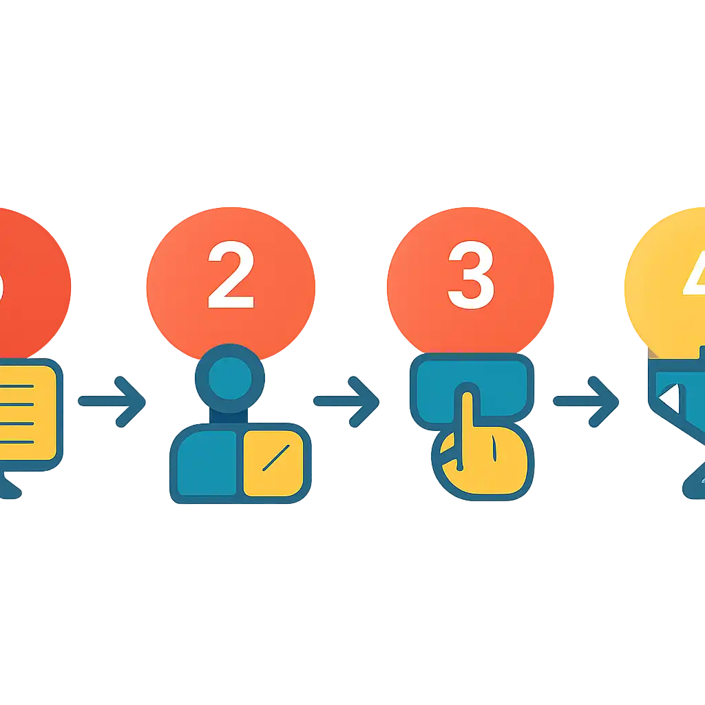 Five numbered circular icons connected by arrows in a horizontal flow, What raja game Is and How It Works steps