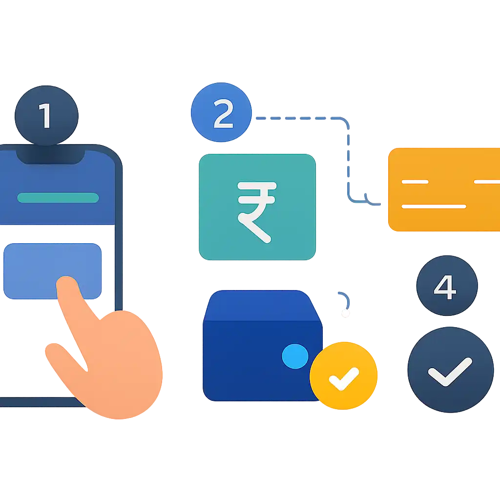 Annotated step diagram: making a first deposit process with numbered callouts, Raja Game